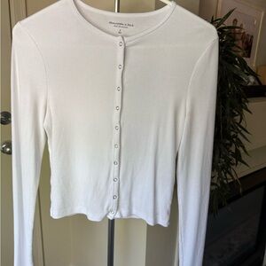 Abercrombie & Fitch White Ribbed Button-Up Top